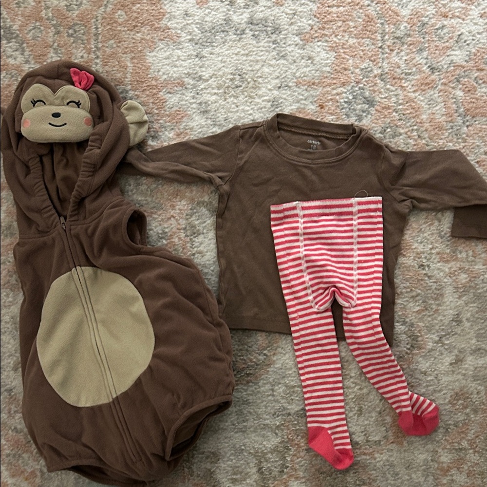 Carter's Brown Monkey Costume with Pink Striped Tights